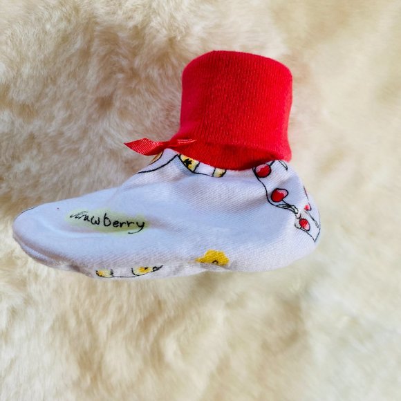 Baby Newborn Girl Sock Booties 2-pk bundle, Cat and Fruit Pattern - Picture 6 of 7